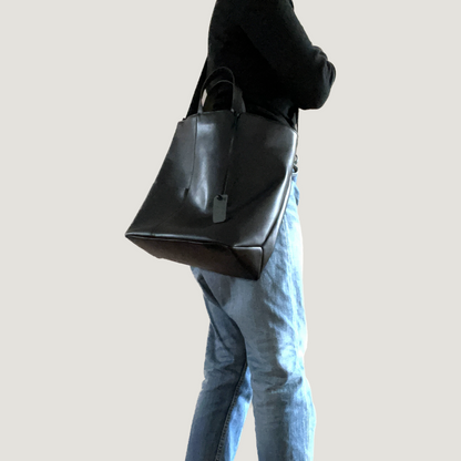 トートバッグ2Way  A4対応 ラムレザー 大きめサイズ・ビジネスバッグ   | 本革・レザー（メンズ・レディース）　ブラック