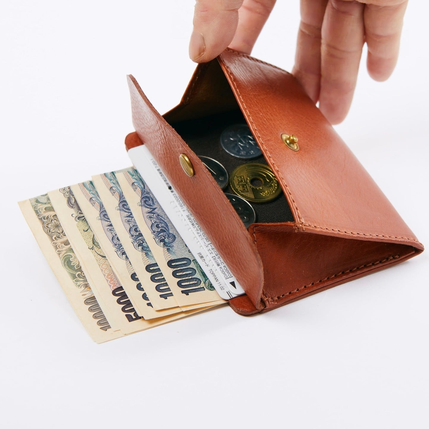 薄い小さい財布/フラグメントケース お札 二つ折り | Italy本革・レザー（メンズ・レディース）【letamiW】ダークブラウン