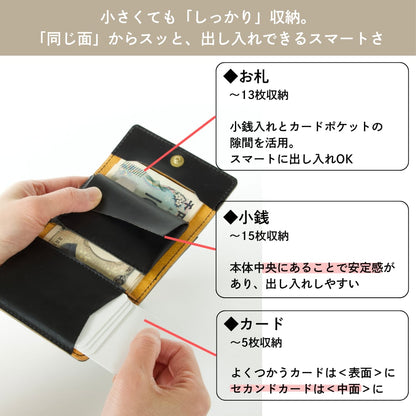 小さいカードサイズのコンパクトな三つ折り財布（お札折らない） | Italy 本革・レザー（メンズ・レディース）【ca-miW】ナチュラル