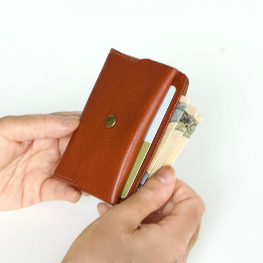 薄い小さい財布/フラグメントケース お札 二つ折り | Italy本革・レザー（メンズ・レディース）【letamiW】キャメル