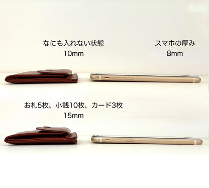 極薄「ポケットが膨らまない」お札二つ折りコンパクト財布【letamiW】 | ダークブラウン