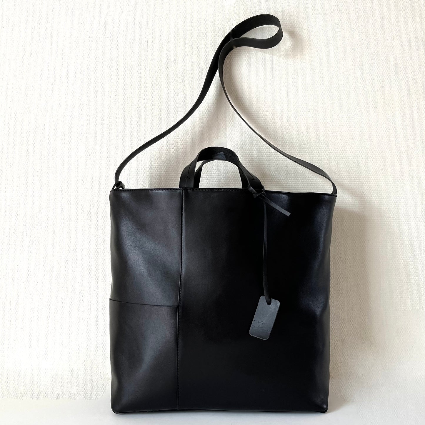 トートバッグ2Way  A4対応 ラムレザー 大きめサイズ・ビジネスバッグ   | 本革・レザー（メンズ・レディース）　ブラック