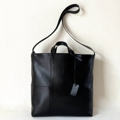 トートバッグ2Way  A4対応 ラムレザー 大きめサイズ・ビジネスバッグ   | 本革・レザー（メンズ・レディース）　ブラック