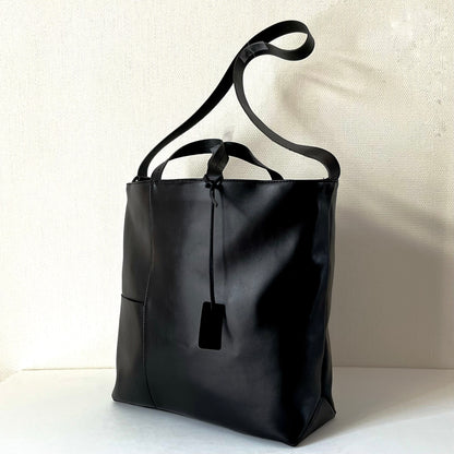 トートバッグ2Way  A4対応 ラムレザー 大きめサイズ・ビジネスバッグ   | 本革・レザー（メンズ・レディース）　ブラック