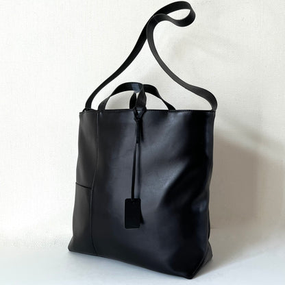 トートバッグ2Way  A4対応 ラムレザー 大きめサイズ・ビジネスバッグ   | 本革・レザー（メンズ・レディース）　ブラック