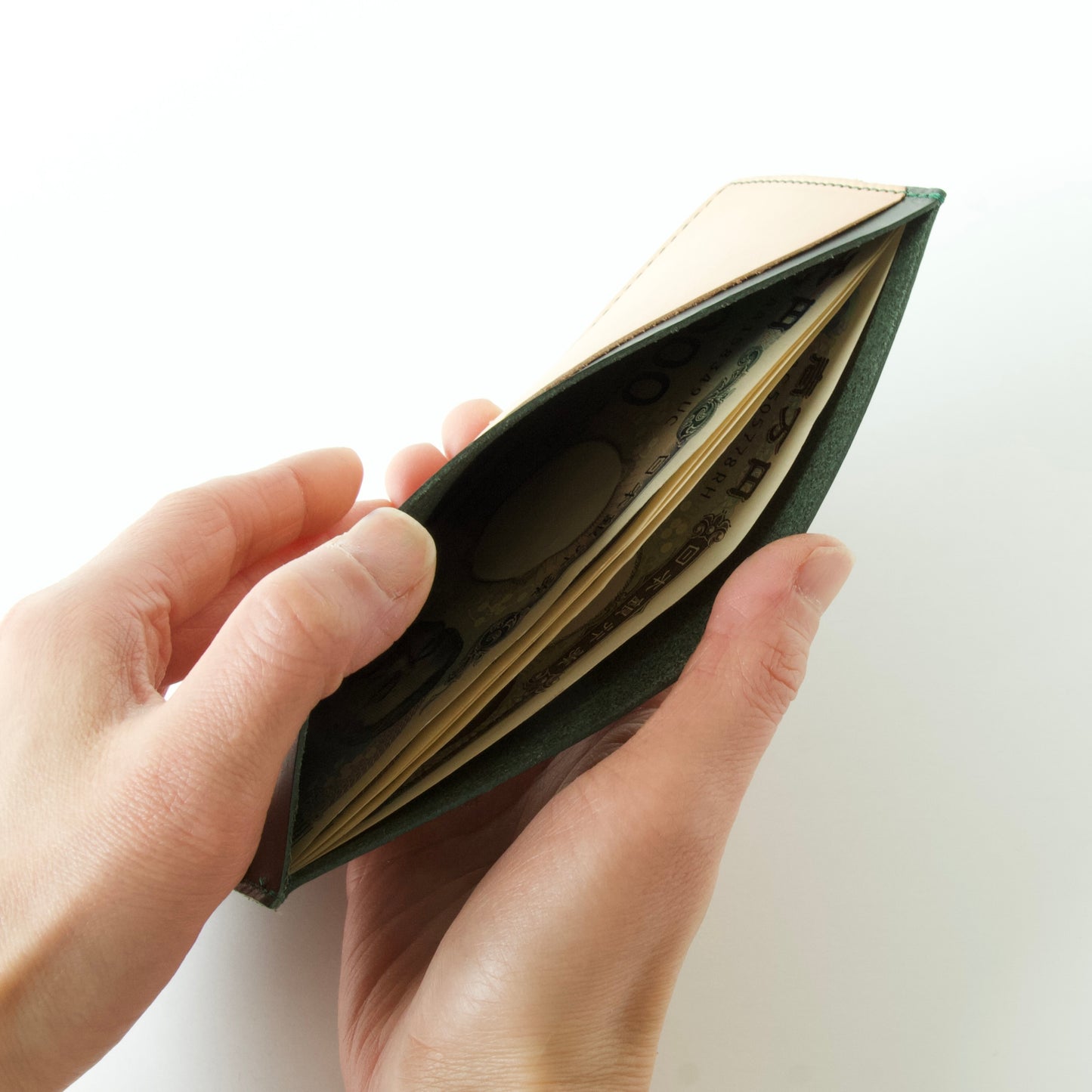 お札入れ・お札ケース | Italy 本革・レザー　ダークグリーン×ヌメナチュラル