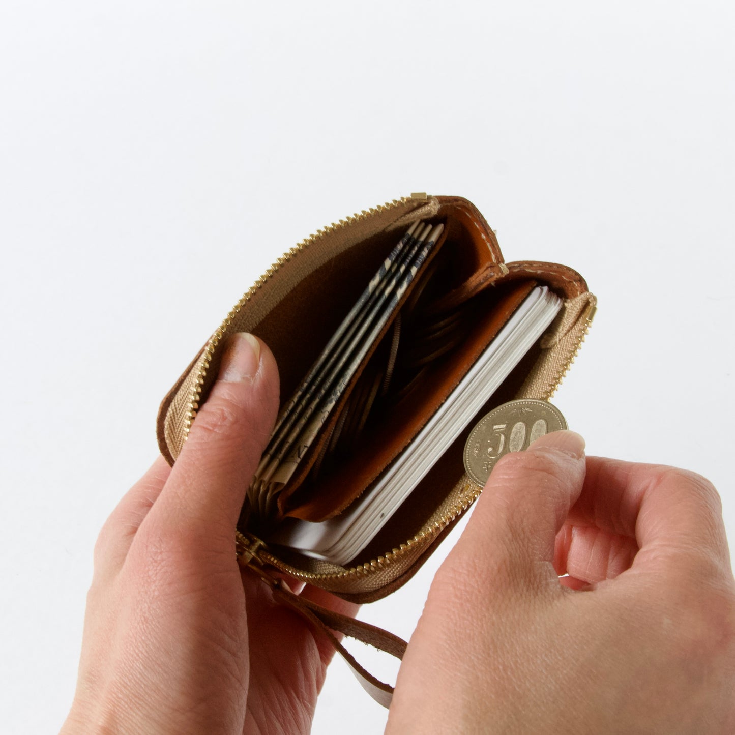 小さい薄い財布  カードサイズ  L字ファスナー （メンズ・レディース） | Italy本革・レザー 　墨色ブラック　【365日×3の財布】