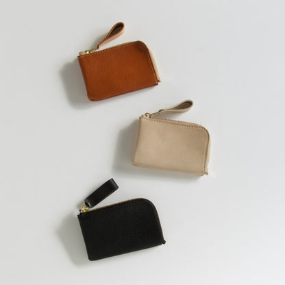 小さい薄い財布  カードサイズ  L字ファスナー （メンズ・レディース） | Italy本革・レザー 　墨色ブラック　【365日×3の財布】