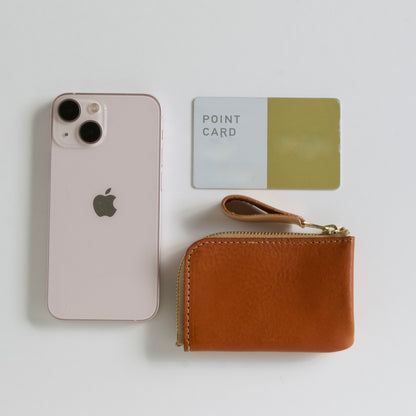 小さい薄い財布  カードサイズ  L字ファスナー （メンズ・レディース） | Italy本革・レザー 　墨色ブラック　【365日×3の財布】