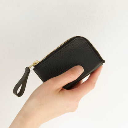 小さい薄い財布  カードサイズ  L字ファスナー （メンズ・レディース） | Italy本革・レザー 　墨色ブラック　【365日×3の財布】
