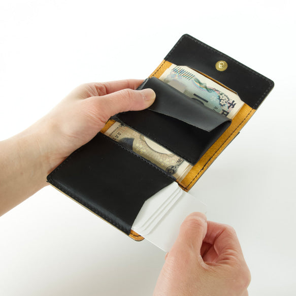 小さいカードサイズのコンパクトな三つ折り財布（お札折らない） | Italy 本革・レザー（メンズ・レディース）【ca-miW】ブラック